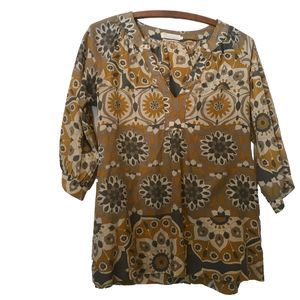 Luxury Apparel Silk Cotton Blend Quarter Sleeve Floral Top US made Sz S